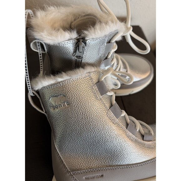 Sorel Explorer Big Kids Size 5  Lace Up Waterproof Winter Boots, Silver, - Picture 2 of 11